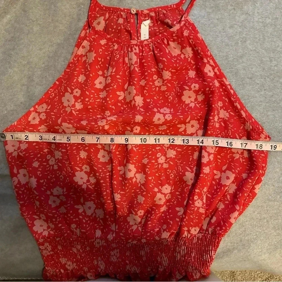 Lush red floral tank top cinch waist size L - Picture 5 of 7